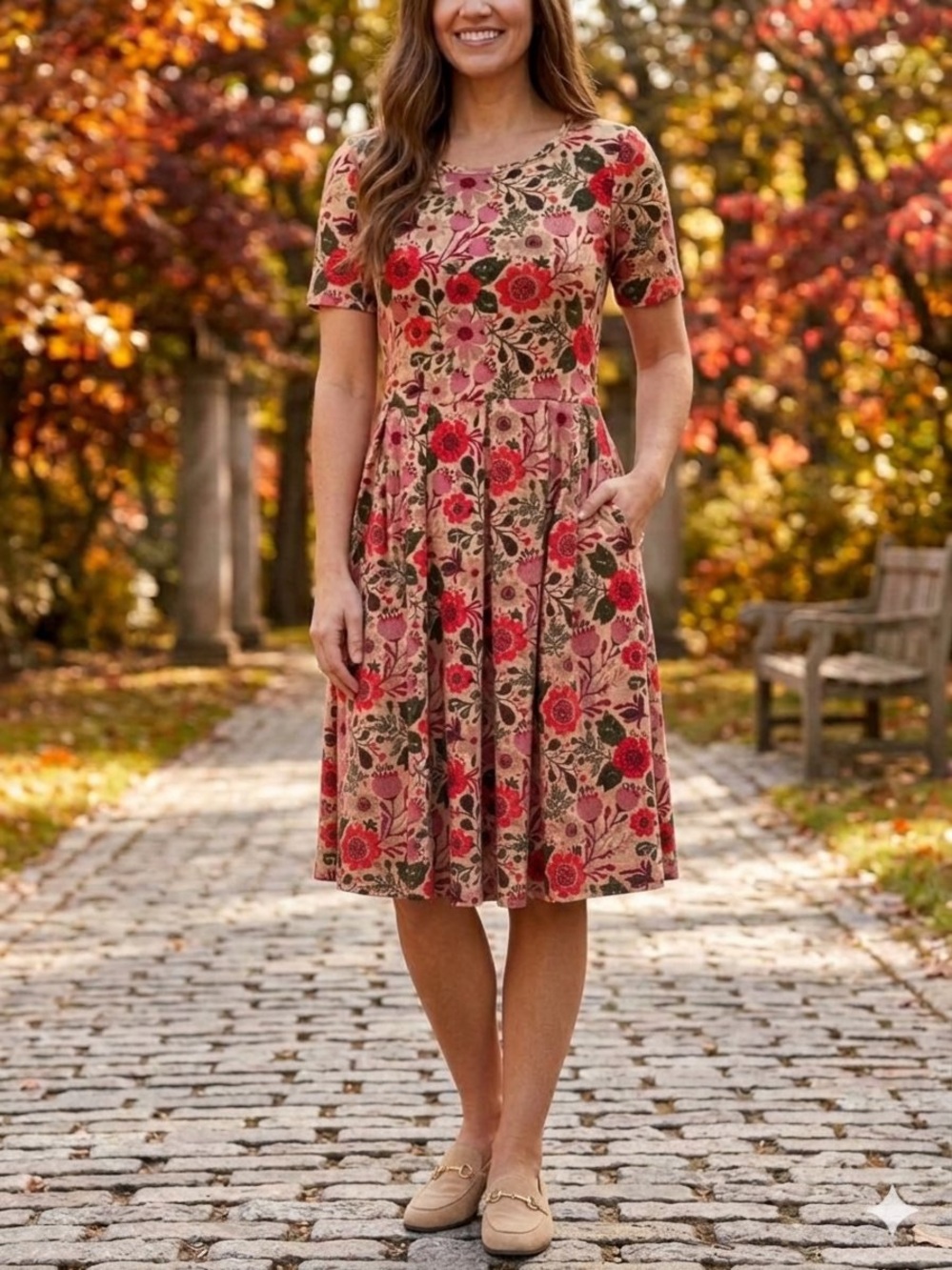 LulaRoe Amelia Box Pleat Floral Dress Size Large Pockets